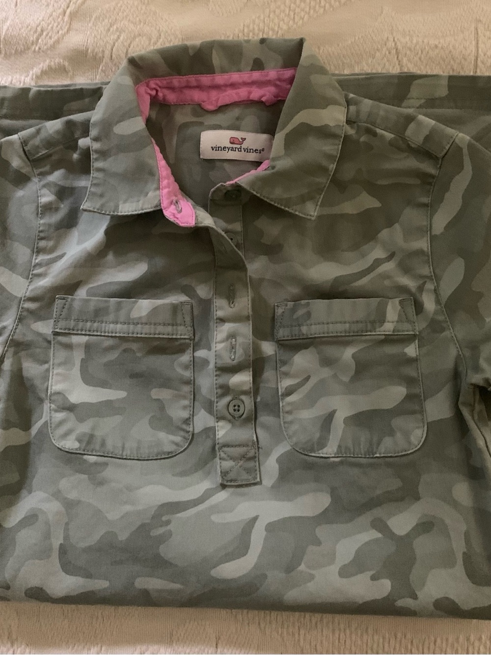 Vineyard Vines Girls' Camouflage Dress with Pink Trim